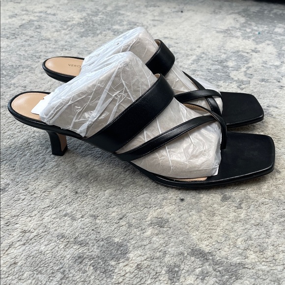 New Veronica Beard Alanis Leather Sandal Thong Kitten Heel Strappy Black Sz 10 - Picture 7 of 16